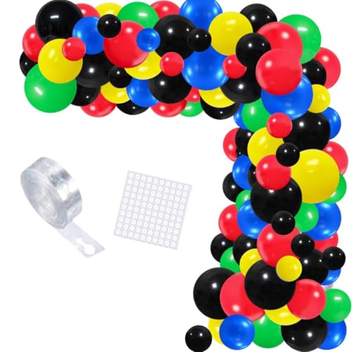 Rot Gelb Grün Blau Schwarz Ballon Girlande Bogen Kit - 117PCS Rot Blau Schwarz Ballons für Junge Mädchen Held 4 5th 6th Birthday Graduation Baby Shower Party Dekorationen von CEUQIESO