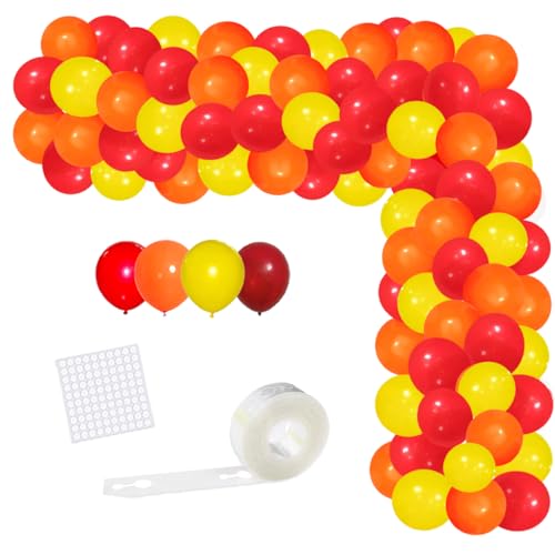 Rot Gelb Orange Ballon Girlande, 122PCS Luftballons Rot, luftballons gelb, Luftballons Orange for Geburtstag Weihnachten Hochzeitsfeier feuerwehr geburtstag deko von CEUQIESO