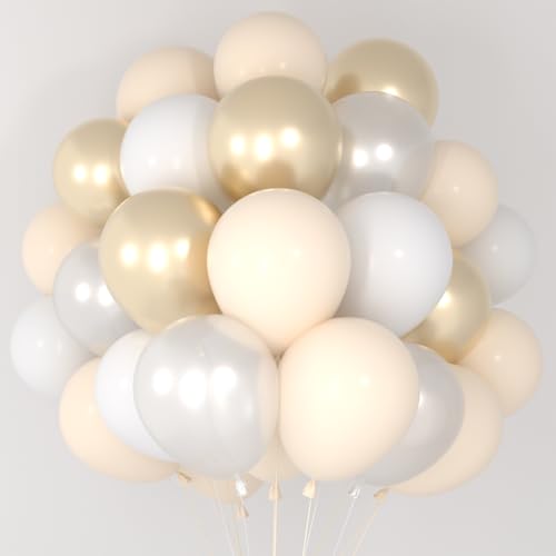 Weiß-Gold-Latex-Ballons, 60PCS Sand weiß und metallischen Champagner Gold Ballons 12 Zoll Perle klar Ballons für Geburtstag, Graduierung, Baby-Dusche, Hochzeit Party Dekorationen von CEUQIESO