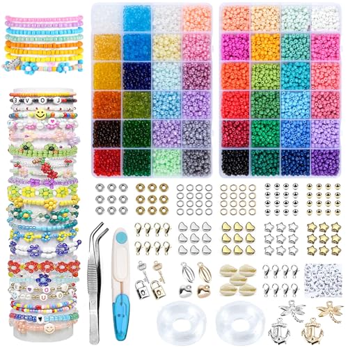 CEVILIA 7500 Stück 4mm Perlen für Armbänder Perlen Set,Bunte Glasperln Selber Machen Set,Samenperlen Set für DIY Armband Schmuckherstellung Kit (4mm) von CEVILIA