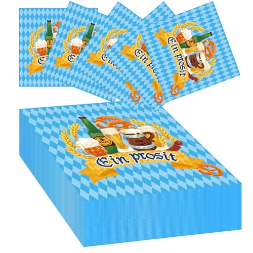 CEWROM Oktoberfest Tischdeko, 40 Stück Servietten Oktoberfest Deko, Blau & Weiß Karierte Tissue 33 x 33 cm Dekoservietten für Oktoberfestparty Grillfeste Bierfest Mottopartys von CEWROM