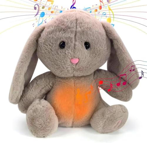 CEWROM Schlummer Hase Kuscheltier mit Schlappohren, Einzigartiges Einschlafhilfe Babys für Neugeborene mit Herzschlag, Atembewegung und Musik, Geschenke für Mädchen Jungen(Hellgrau) von CEWROM