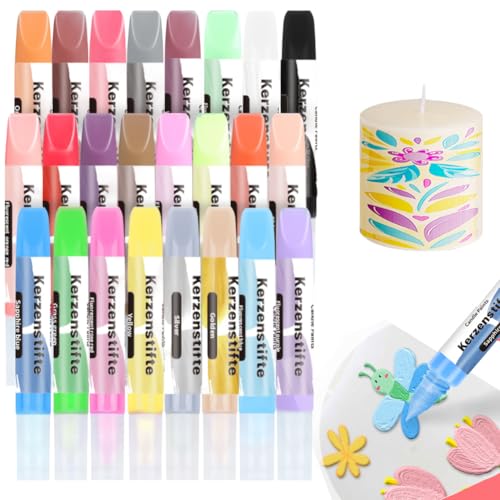 CEWROM Wachsstifte für Kerzen 24 Stück, Kerzen Bemalen Set, Candle Pen für Kerzen, Taufkerze Selber Machen, Ideal zum Kerzen Dekorieren & Gestalten, je 10 ml, Kinder Handgefertigt von CEWROM