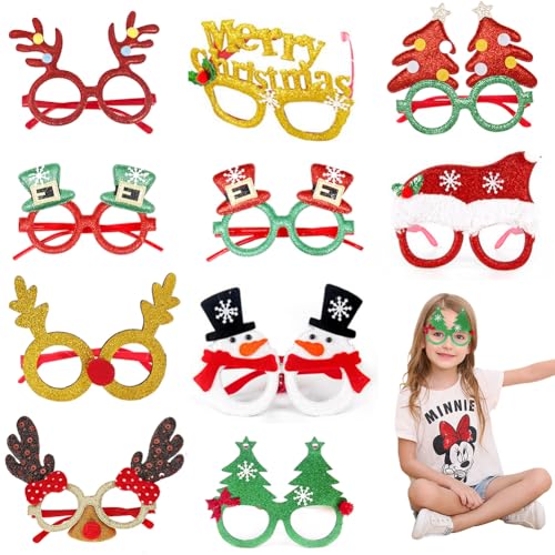 CEWROM Weihnachtsbrille Kinder, 10 Stück Partybrillen Set, Lustig Weihnachten Brille für Kinder Erwachsene, Weihnachten Dekoration Weihnachtsparty Spiele Spielzeug Foto Requisiten Partydekoration von CEWROM