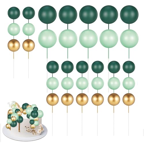 32 Stück Tortendeko Kugeln, Backen Kuchen Dekorationen DIY Mini Ballon Cupcake Einsatz, Cake Topper, Mini-Ballons Tortenaufleger Schaumkugeln Cupcake Topper für Hochzeit Party (Grün Weiß Gold) von CEZKFH