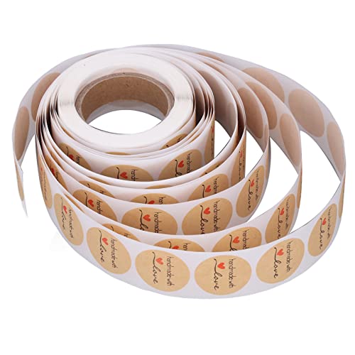 1 Roll Kraftpapier Aufkleber Handgefertigt mit Love Design Cute Heart Stationery Label Aufkleber für Lebensmittelkennzeichnung Gute Klebrigkeit: Han Kraftpapier Aufkleber MADE von CFTGIW