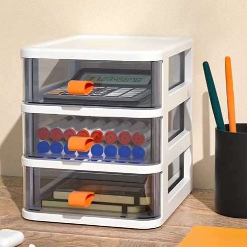 Schubladenartige Desktop-Aufbewahrungsbox, Transparenter Desktop-Schreibwaren-Organizer mit Orangefarbenem Griff, 5-lagig, weiß, 13,4 X 17 X 28 Cm, Desktop Ist Transparent und von CFTGIW