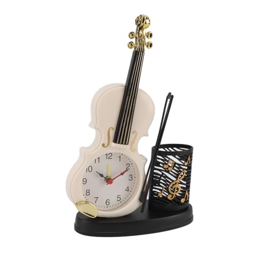 Violine Wecker R Modische Bleistiftspitzer-Funktion Tischwecker Violine S Neuheit Nachttischuhr füR Musikliebhaber Brauner Violinwecker Tischwecker Violine (White) von CFTGIW