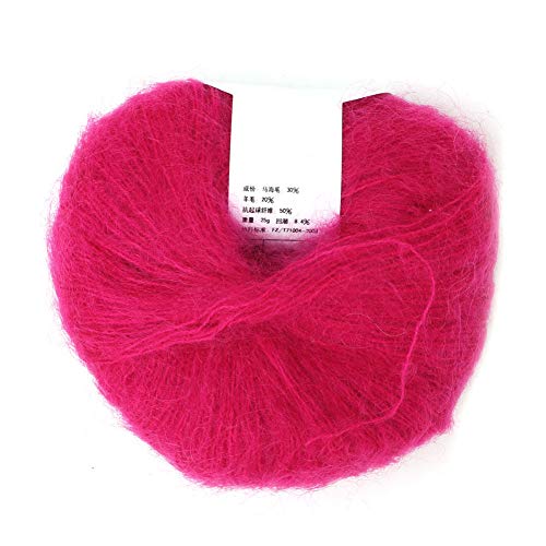 Weißes Moh Woo, Beliebtes Weiches Moh Pashm Strick-Angora-Wollgarn, Warmes Woll-Strickgarn-Set, Blaues Mohair-Garn (14 Rosenrot) von CFTGIW