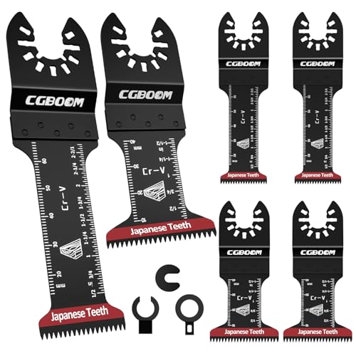 CGBOOM 6tlg Bogenkante Oszillierende Sägeblätter, Extralange Oszillierende Multitool Sägeblätter mit Japanischen Zähnen, Sägeblätter Kit Multimaster Zubehör Sauberes Schneiden für Holz und Kunststoff von CGBOOM