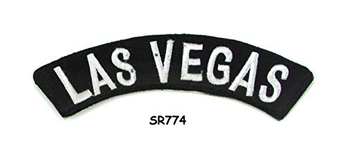 Las Vegas Aufnäher zum Aufbügeln oder Aufnähen, Weiß auf Schwarz mit Rand, Rocker State Patch für Jacke, Weste von CGI