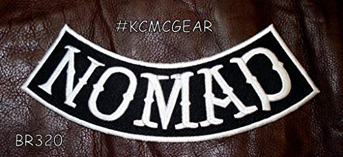 Nomad Patch Rocker 25,4 cm Größe Weiß auf Schwarz für Motorrad, Biker, Weste, Jacke, bestickte Aufnäher von CGI