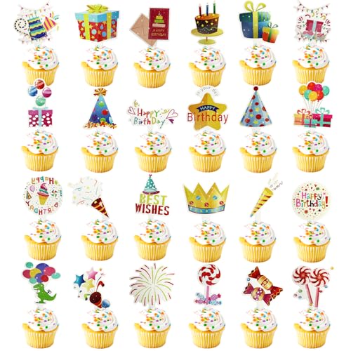 24 Stück Alles Gute zum Geburtstag Cupcake Toppers Candy Feuerwerk Geburtstag Cupcake Picks zum Feiern Baby Dusche Kinder Geburtstag Party Supplies von CGLRybO