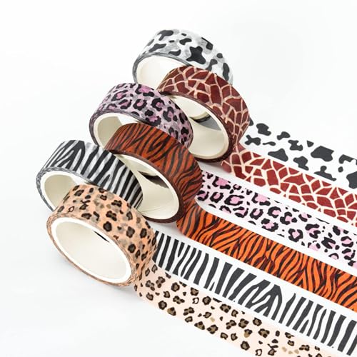 CGLRybO 6 Roll Washi Tape Set, Leopardenmuster Klebeband Stylisches Tierprint-Klebeband für Geschenke, Basteln & Dekoration – Starke Haftkraft, Handgerissen, Rückstandsfrei von CGLRybO