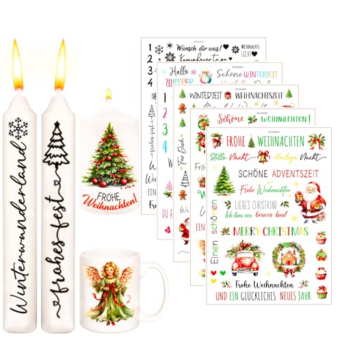 CGLRybO Kerzentattoos Weihnachten 5 Stück Weihnachts Kerzenfolie, Kerzen Wasserschiebefolie DIY Kerzensticker für Weihnachtskerzen, Tassen, Dekorationen von CGLRybO