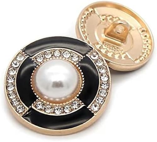 10 Stück/Los Strass-Perlenknöpfe für Kleidung, Nähzubehör und Accessoires, modische Mantelknöpfe für Damen, schwarze Metallknöpfe, Schwarz, 23 mm, 10 Stück von CGRYREH