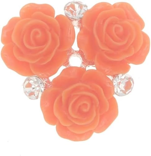 10 Stück 28 mm Strass-Blumen-Harzknöpfe, flache Rückseite, Rosenknöpfe und Kristallschmuck zum Aufnähen, Acryl-Edelstein-Strass-Applikation (Farbe: Weiße Blume) - Orange Blume von CGRYREH