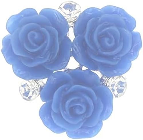 10 Stück 28 mm Strass-Blumen-Harzknöpfe, flache Rückseite, Rosenknöpfe und Kristallschmuck zum Aufnähen, Acryl-Edelstein-Strass-Applikation (Farbe: weiße Blume) - Königsblaue Blume von CGRYREH