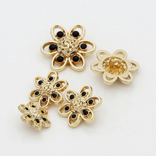 10 Stück goldene Metallknöpfe mit Schaft, blumenförmiger Nähknopf für Damenkleidung, Strickjacken, Mäntel, Bastelprojekte, Schwarz, 18 mm-Schwarz-20 mm von CGRYREH