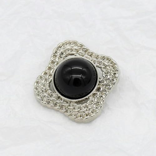 12 Stück quadratische Knöpfe mit Schaft, dekorativer Perlenknopf für Damenkleidung, Strickjacken, Mäntel, Bastelprojekte, Silber, schwarze Perle, 18 mm-Silber, schwarze Perle-18 mm von CGRYREH