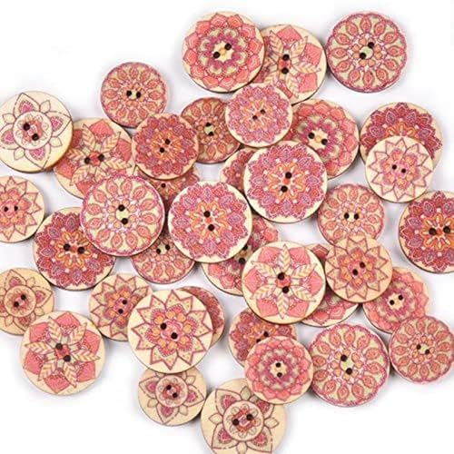 20/25 mm, 50 Stück, gemischter Blumendruck, flache Rückseite, Holzknöpfe zum Nähen von Kleidung, DIY, Scrapbooking, Basteln, Handarbeit, Dekor (Größe: 25 mm) - 20 mm von CGRYREH