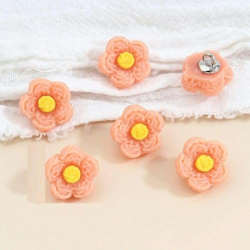 20 Stück 13 mm kleine Knöpfe mit Schaft, dekorative Nähknöpfe mit Cartoon-Blume für Kleidung, Strickjacken, Hemden, Bastelprojekte, Rosa-Orange von CGRYREH