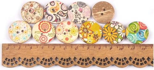 30 Stück 2 Löcher Vintage-Druck gemischte Holzknöpfe für Kleidung DIY Scrapbooking Basteln Nähzubehör (Farbe: 25 mm)-20 mm von CGRYREH