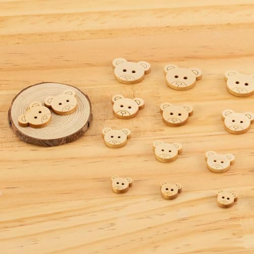 50 Stück Holzknöpfe Teddybär-Anhänger DIY 2 Löcher Holz-Nähknöpfe Knöpfe für Kinder für Scrapbooking-13 x 18 mm von CGRYREH