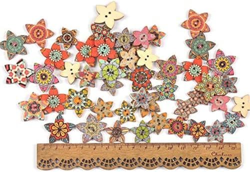 50 Stück Holzknöpfe mit Retro-Blumenmuster für DIY-Scrapbooking, Basteln, Nähzubehör, Bekleidungsbedarf, Heimdekoration (Größe: 25 mm) - 25 mm von CGRYREH