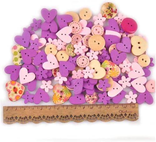 50 Stück runde Holzknöpfe in gemischter Form, Blumenform, schöne dekorative Holzknöpfe zum Nähen für DIY-Kleidungszubehör (Farbe: 1) -6 von CGRYREH