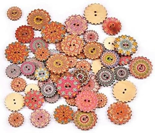 50 Stück runde Holzknöpfe mit Blumenmuster und flacher Rückseite zum Selbernähen, für Kleidung, Handarbeit, Scrapbooking, Heimdekoration (Größe: 15 mm) - 15 mm von CGRYREH