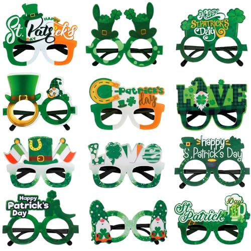 CGVG St. Patrick's Day Grüne Brille Kleeblatt Sonnenbrille St. Patricks Day Zubehör Vierblättriges Kleeblatt Kobold Kostüm für Damen Herren Erwachsene Irisches Partyzubehör Photo Booth Requisiten von CGVG