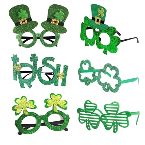 CGVG St. Patrick's Day Grüne Brille Kleeblatt Sonnenbrille St. Patricks Day Zubehör Vierblättriges Kleeblatt Kobold Kostüm für Damen Herren Erwachsene Irisches Partyzubehör Photo Booth Requisiten von CGVG