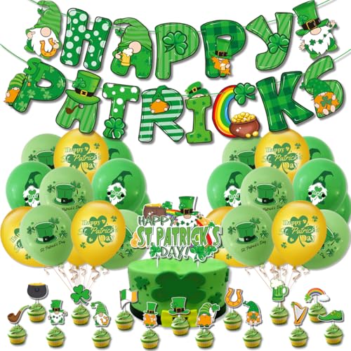 CGVG St. Patricks Day Zubehör St. Patrick's Day Party Set St. Patricks Day Dekorationen St. Patrick's Day Banner Wimpelkette Luftballons Irische Partyzubehör (mit Tortenaufsatz) von CGVG