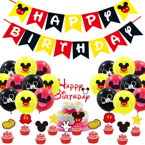 Luftballons Geburtstag, Micckey Mouse Geburtstagsdekorationsset, Latexballons, Happy Birthday-Banner und Cupcake-Dekorationen, Dekorationszubehör für Kindergeburtstage von CGYADSY