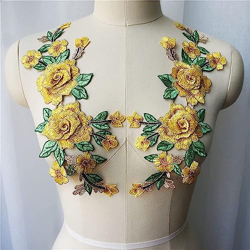 mit Sticknadeln, 2 STK Gelbe Rose 3D Blumen Bestickte Kleid Applikationen Spitze Stoffbesatz Kragen Aufnäher for Hochzeitsdekoration Kleid DIY von CHAKEUZND