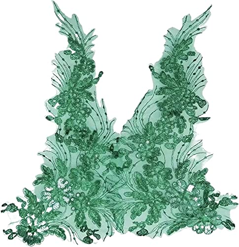 mit Sticknadeln, 2 Teile/satz Stickerei Blume Patches Pailletten Handgemachte DIY Applique Hochzeit Kleid Kleidung Zubehör Spitze Patch(Green) von CHAKEUZND