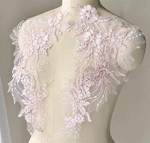 mit Sticknadeln, 2 Teile/satz Stickerei Blume Patches Pailletten Handgemachte DIY Applique Hochzeit Kleid Kleidung Zubehör Spitze Patch(Roze) von CHAKEUZND