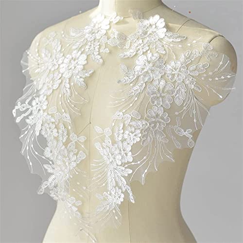 mit Sticknadeln, 2 Teile/satz Stickerei Blume Patches Pailletten Handgemachte DIY Applique Hochzeit Kleid Kleidung Zubehör Spitze Patch(White) von CHAKEUZND