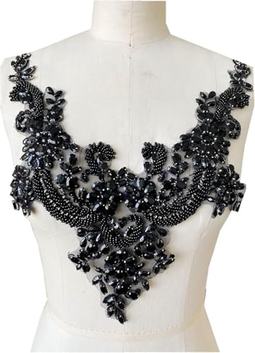 mit Sticknadeln, Shiny Beaded Embroidered Appliques Lace Sequins Accessories Costume Costumes Wedding Dress Collar Decoration 15.7 * 13inch(Black) von CHAKEUZND