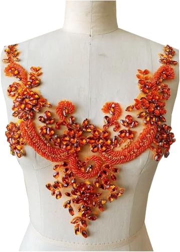 mit Sticknadeln, Shiny Beaded Embroidered Appliques Lace Sequins Accessories Costume Costumes Wedding Dress Collar Decoration 15.7 * 13inch(Oranje) von CHAKEUZND