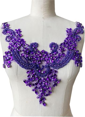 mit Sticknadeln, Shiny Beaded Embroidered Appliques Lace Sequins Accessories Costume Costumes Wedding Dress Collar Decoration 15.7 * 13inch(Purple) von CHAKEUZND