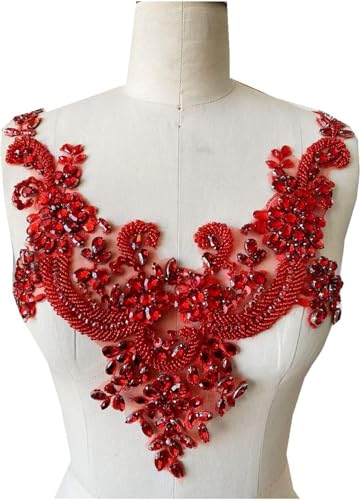 mit Sticknadeln, Shiny Beaded Embroidered Appliques Lace Sequins Accessories Costume Costumes Wedding Dress Collar Decoration 15.7 * 13inch(Rosso) von CHAKEUZND