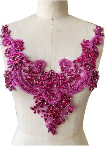 mit Sticknadeln, Shiny Beaded Embroidered Appliques Lace Sequins Accessories Costume Costumes Wedding Dress Collar Decoration 15.7 * 13inch(Roze) von CHAKEUZND