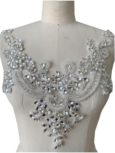 mit Sticknadeln, Shiny Beaded Embroidered Appliques Lace Sequins Accessories Costume Costumes Wedding Dress Collar Decoration 15.7 * 13inch(White) von CHAKEUZND