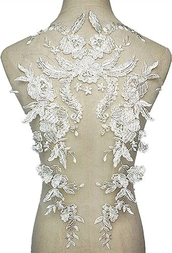 mit Sticknadeln, White Flowers Wedding Gown Appliques Embroidered Fabric Collar Lace Trims Mesh Sew On Patch for Dress DIY Decoration von CHAKEUZND