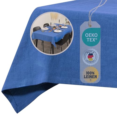 chambry Tischdecke 100% Leinen Blau 110cmx135cm Größe und Farbe wählbar robuste Tischwäsche ÖkoTex Zertifiziert Made in Germany von CHAMBRY MADE IN GERMANY