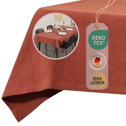 chambry Tischdecke 100% Leinen Rot 120cmx180cm Größe und Farbe wählbar robuste Tischwäsche ÖkoTex Zertifiziert Made in Germany von CHAMBRY MADE IN GERMANY