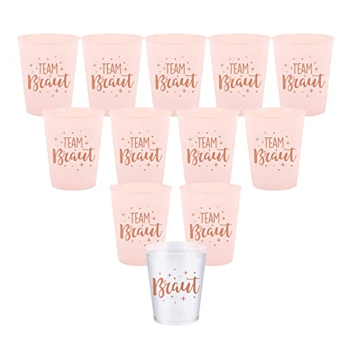 ＣＨＡＭＥＥＮ 12 Stück Braut und Team Braut Becher JGA Frauen Trinkbecher Tassen Team Braut mit Rosagold Folie JGA Accessoires Deko für Junggesellinnenabschied Hochzeit Bachelorette Hen Party Braut Shower von ＣＨＡＭＥＥＮ