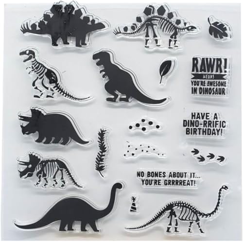 ＣＨＡＭＥＥＮ Dinosaurier-Stempel Fossile Fußabdrücke Wort Wiederverwendbar Retro Silikon-Stempelsiegel für Journaling Transparent Kartenherstellung DIY Scrapbooking Fotoalbum Dekoratives von ＣＨＡＭＥＥＮ